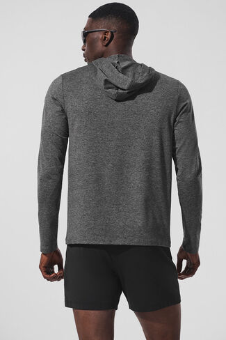 Alo Yoga Conquer Reform Long Sleeve With Hood - Dark Heather Grey in Saudi Arabia