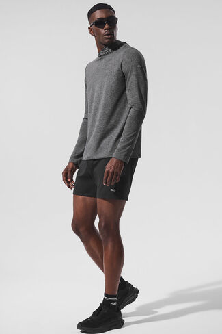 Alo Yoga Conquer Reform Long Sleeve With Hood - Dark Heather Grey in Saudi Arabia