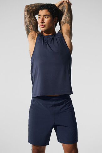 Alo Yoga Conquer Muscle Tank - Navy in Saudi Arabia
