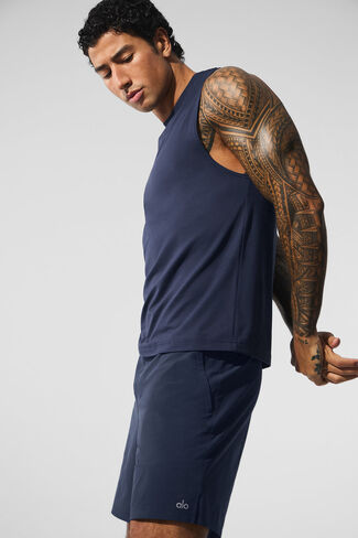 Alo Yoga Conquer Muscle Tank - Navy in Saudi Arabia