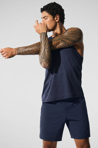 Alo Yoga Conquer Muscle Tank - Navy in Saudi Arabia