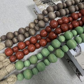 مجموعة من 3 أكاليل من الخرز الخشبي، ديكور شرابة بوهو للمزرعة للصينية المتدرجة والوعاء والطاولة والعباءة والعطلات والخريف والكريسماس والمنزل اليومي (أبيض طبيعي + ذهبي وردي + ذهبي محيطي) in Kuwait