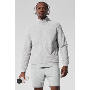 Alo Yoga Conquer Max Mock Neck Full Zip - Athletic Heather Grey in Saudi Arabia