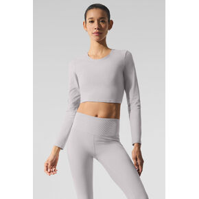 Alo Yoga Washed Alosoft Crop Finesse Long Sleeve - Grey Sky Wash in Kuwait