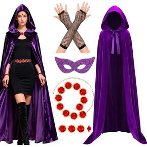 Women's Halloween Cosplay Costume, Purple Hooded Cape Cloak Cosplay Red Stones Waist Belt, Costumes Props, Eye Mask for Halloween Party Anime Hero Role-Playing in Saudi Arabia