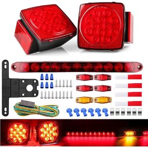 LED Trailer Light Kit, Submersible Boat Trailer Lights w/Wire Harness Kit, Square Stop Turn Tail Red/Amber Side Marker light Third Brake ID Bar for 12V Utility Boat Camper RV Trucks Marine Snowmobile in Kuwait
