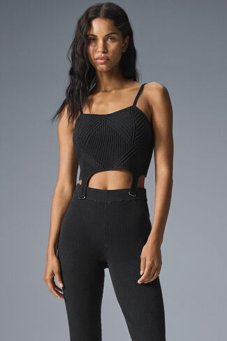 تانك Alo Yoga Denim Knit Garter - أسود/أنثراسايت in Saudi Arabia