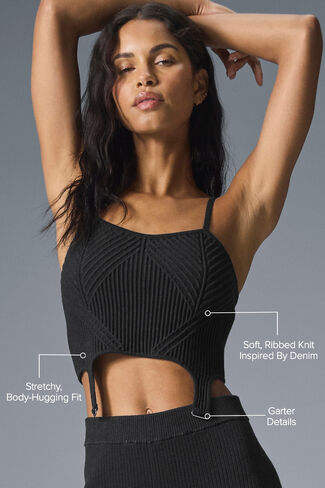 تانك Alo Yoga Denim Knit Garter - أسود/أنثراسايت in Saudi Arabia