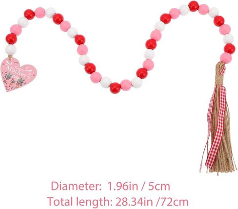 LOGOFUN 2pcs Mother's Day Wood Beads Garland with Tassel Happy Mother's Day Wooden Bead String Farmhouse Rustic Wood Beads Garland for Wall Hanging Decor in Saudi Arabia