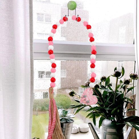 LOGOFUN 2pcs Mother's Day Wood Beads Garland with Tassel Happy Mother's Day Wooden Bead String Farmhouse Rustic Wood Beads Garland for Wall Hanging Decor in Saudi Arabia