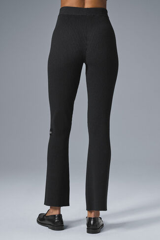 Alo Yoga Denim Knit High-Waist Flare Pant - Black/Anthracite in Saudi Arabia