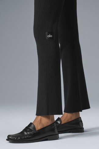 Alo Yoga Denim Knit High-Waist Flare Pant - Black/Anthracite in Saudi Arabia