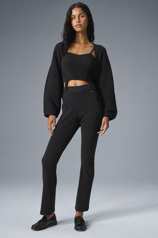 Alo Yoga Denim Knit High-Waist Flare Pant - Black/Anthracite in Saudi Arabia
