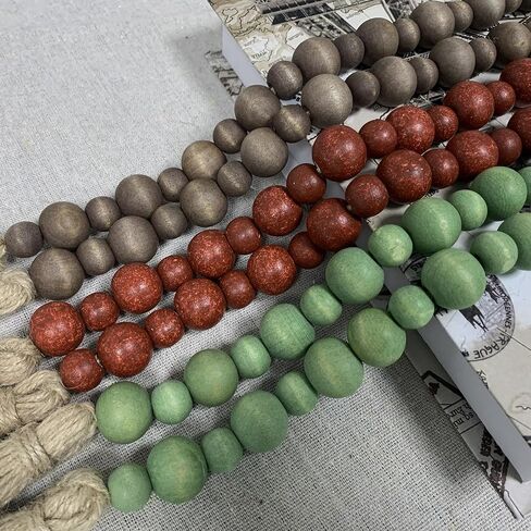 مجموعة من 3 أكاليل من الخرز الخشبي، ديكور شرابة بوهو للمزرعة للصينية المتدرجة والوعاء والطاولة والعباءة والعطلات والخريف والكريسماس والمنزل اليومي (أبيض طبيعي + ذهبي وردي + ذهبي محيطي) in Kuwait