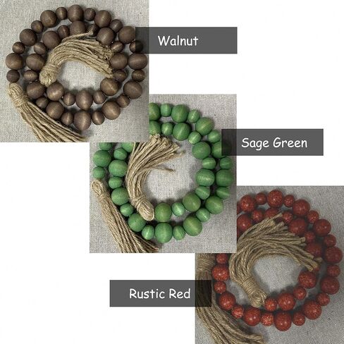 مجموعة من 3 أكاليل من الخرز الخشبي، ديكور شرابة بوهو للمزرعة للصينية المتدرجة والوعاء والطاولة والعباءة والعطلات والخريف والكريسماس والمنزل اليومي (أبيض طبيعي + ذهبي وردي + ذهبي محيطي) in Kuwait