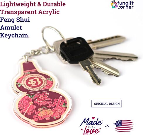 Five Blessings Wu Lou Amulet Feng Shui Keychains, Symbol of Health, Wealth, Vitality, Love & Good Fortune, Feng Shui Gift, Lightweight Acrylic, Made In USA, (2 Pack) in Saudi Arabia