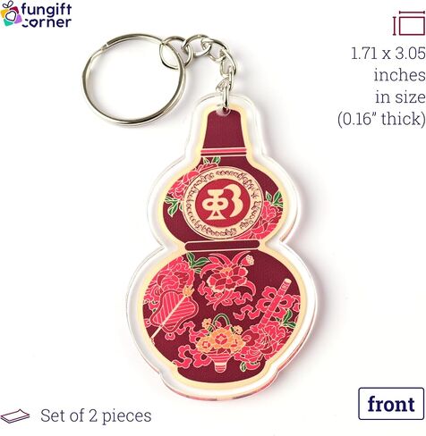 Five Blessings Wu Lou Amulet Feng Shui Keychains, Symbol of Health, Wealth, Vitality, Love & Good Fortune, Feng Shui Gift, Lightweight Acrylic, Made In USA, (2 Pack) in Saudi Arabia