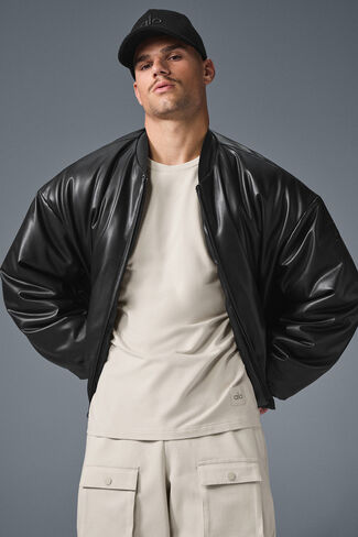 Alo Yoga Faux Leather Premier Bomber - Black in Saudi Arabia