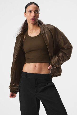 Alo Yoga Faux Leather Premier Bomber - Espresso in Saudi Arabia