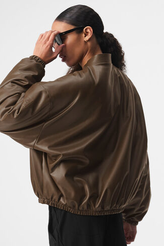 Alo Yoga Faux Leather Premier Bomber - Espresso in Saudi Arabia