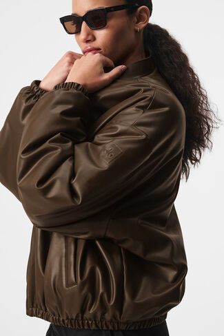 Alo Yoga Faux Leather Premier Bomber - Espresso in Saudi Arabia