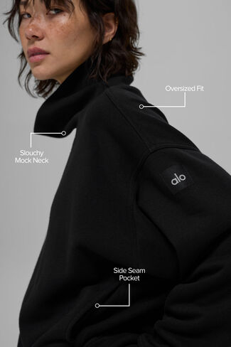 Alo Yoga Hazy Mock Neck Pullover - Black in Saudi Arabia
