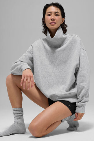 بلوفر Alo Yoga Hazy Mock Neck - رمادي رياضي منقط in Saudi Arabia