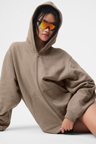 Alo Yoga Renown Full Zip Hoodie - Gravel in Saudi Arabia