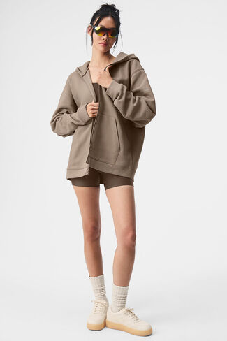 Alo Yoga Renown Full Zip Hoodie - Gravel in Saudi Arabia