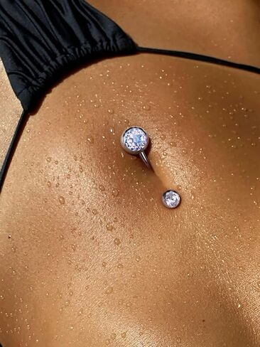 BodyBonita حلقة زر البطن المتغيرة اللون 14 جرام، G23 التيتانيوم ملولبة داخليًا ثقب زر البطن، حلقات البطن المنحنية، حلقات السرة للنساء مع شريط 10/12/14/16 مم، فضي in Saudi Arabia