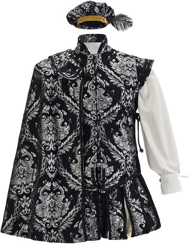 Willyacos Men's Tudor Elizabethan Period Costume Royal Pince Tudor King Costume Nobleman Costume Vest Pants Hat Cape in Saudi Arabia