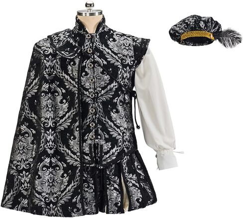 Willyacos Men's Tudor Elizabethan Period Costume Royal Pince Tudor King Costume Nobleman Costume Vest Pants Hat Cape in Saudi Arabia