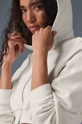 Alo Yoga Sweet Escape Zip Up Hoodie - Ivory in Saudi Arabia