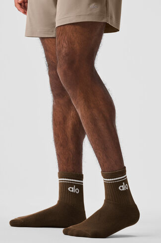 Alo Yoga Unisex Half-Crew Throwback Sock - Espresso/White in Saudi Arabia