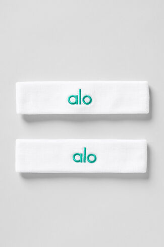 عصابة رأس Alo Yoga Glow (عبوة من قطعتين) - أبيض/أخضر شجرة التنوب - أبيض/أخضر شجرة التنوب / مقاس واحد in Kuwait