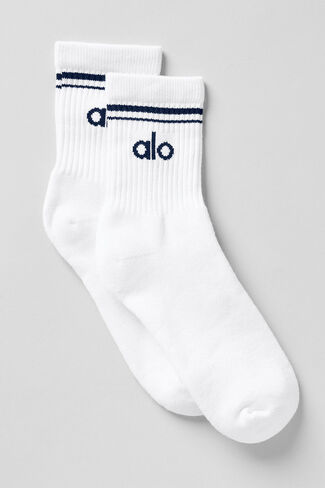 Alo Yoga Unisex Half-Crew Throwback Sock - White/Navy in Saudi Arabia