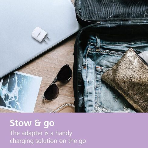 شاحن حائط USB بقوة 32 واط من فيليبس، يتضمن منفذي USB-A (12 واط) ومنفذ USB-C واحد (20 واط)، قابس مدمج قابل للطي، معتمد من USB، أبيض، DLP1032Q/37 in Kuwait