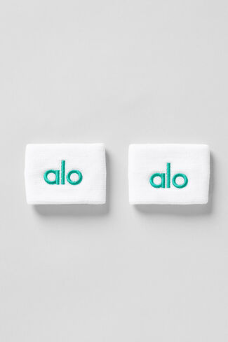 Alo Yoga Glow Wristband (2-Pack) - White/Spruce Green - White/Spruce Green / One Size in Saudi Arabia