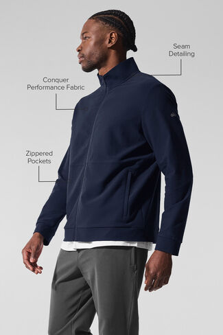 Alo Yoga Conquer Max Mock Neck Full Zip - Navy in Saudi Arabia