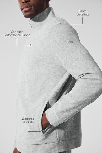 Alo Yoga Conquer Max Mock Neck سحاب كامل - رمادي رياضي منقط in Saudi Arabia