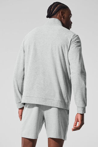 Alo Yoga Conquer Max Mock Neck سحاب كامل - رمادي رياضي منقط in Saudi Arabia
