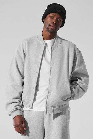Alo Yoga Renown Varsity Jacket - Athletic Heather Grey in Saudi Arabia