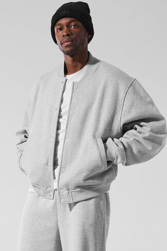 Alo Yoga Renown Varsity Jacket - Athletic Heather Grey in Saudi Arabia