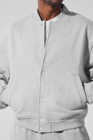 Alo Yoga Renown Varsity Jacket - Athletic Heather Grey in Saudi Arabia
