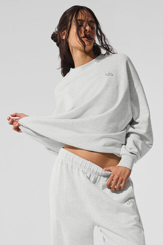 Alo Yoga Accolade Crew Neck Pullover - White Heather in Saudi Arabia