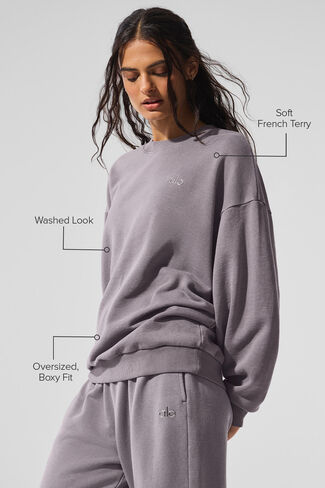 Alo Yoga Washed Accolade Crew Neck Pullover - Cool Grey Wash in Saudi Arabia