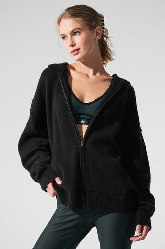 Alo Yoga Wool Cashmere New Class Full Zip Hoodie - Black in Saudi Arabia