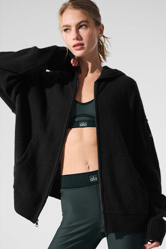 Alo Yoga Wool Cashmere New Class Full Zip Hoodie - Black in Saudi Arabia