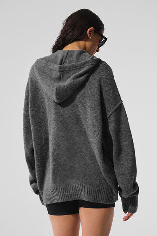 هودي Alo Yoga Wool Cashmere New Class بسحاب كامل - رمادي بلاتيني in Saudi Arabia