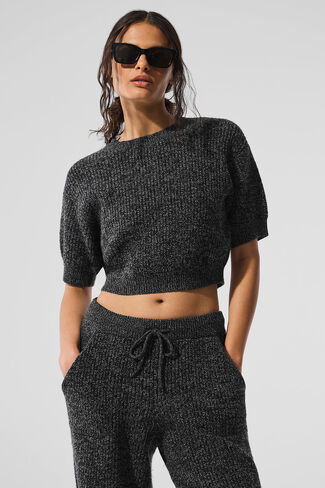 Alo Yoga Marl Sweater Short Sleeve - Black Marl in Saudi Arabia